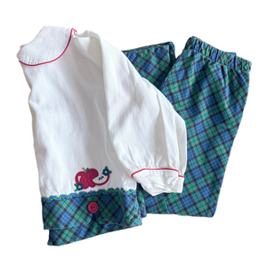 Vintage Kids Chez Ami by Patsy Aiken 2 Piece Shirt Pants Plaid Apple Set Size 6